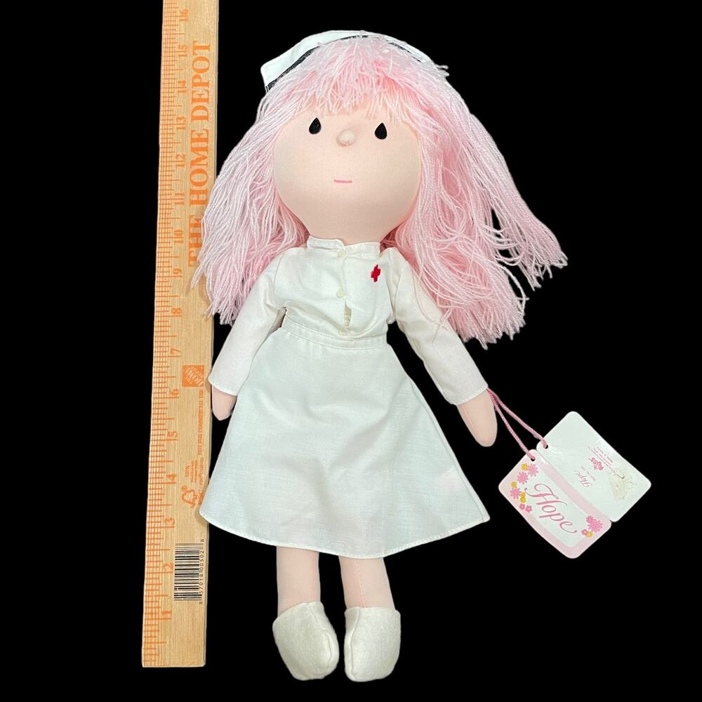 Vintage Russ Nurse Doll Hope Cloth Rag Doll Pink Hair Stuffed Helper with Tags